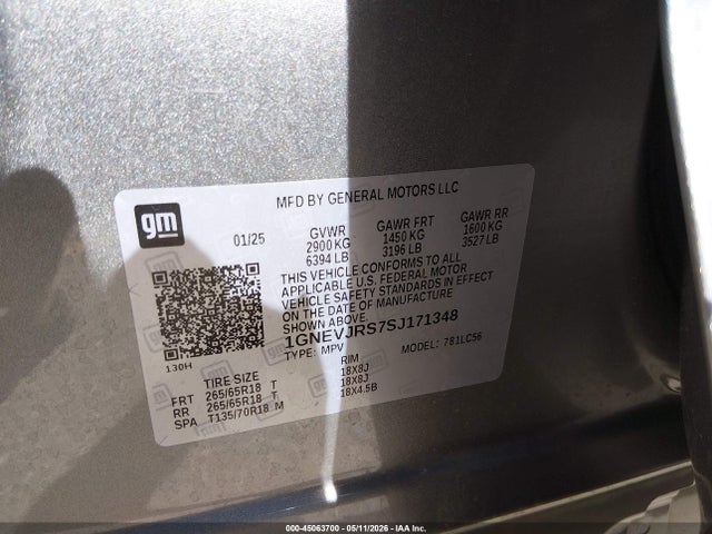 45063700 :رقم المزاد ، 1GNEVJRS7SJ171348 vin ، 2025 Chevrolet Traverse Awd Z71 مزاد بيع