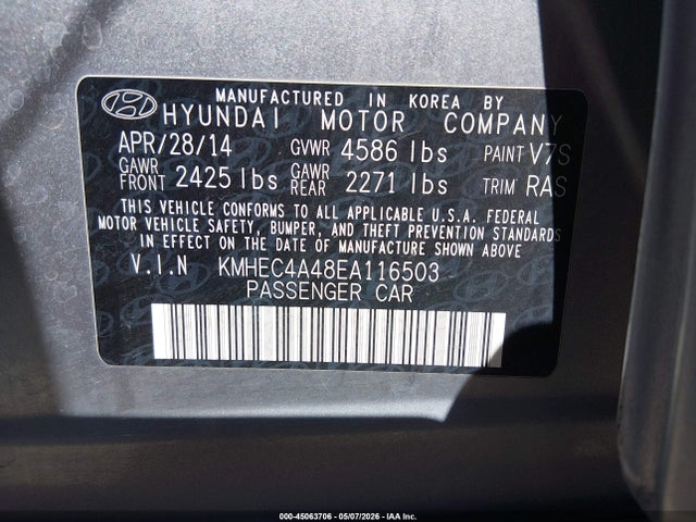 Hyundai SONATA HYBRID 2014 KMHEC4A48EA116503 Image 9