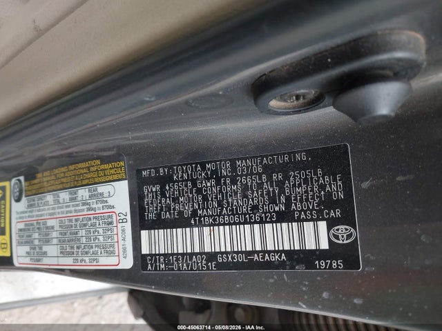 Aukcja sprzedaży 2006 Toyota Avalon Xls, vin: 4T1BK36B06U136123, numer aukcji: 45063714