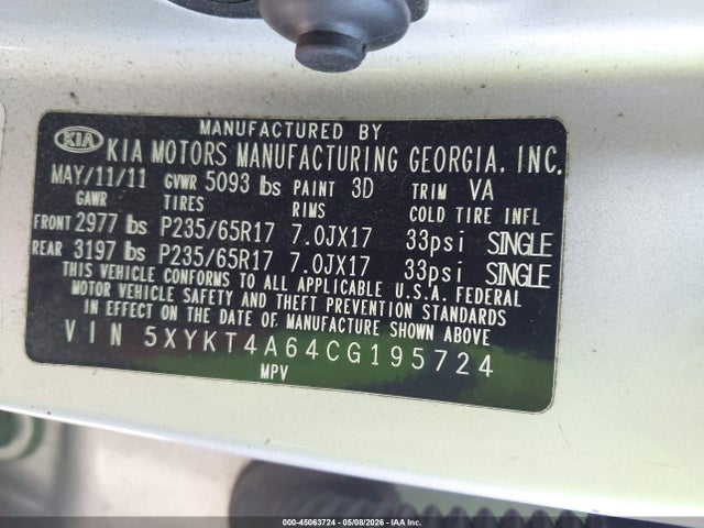 Aukcja sprzedaży 2012 Kia Sorento Lx, vin: 5XYKT4A64CG195724, numer aukcji: 45063724