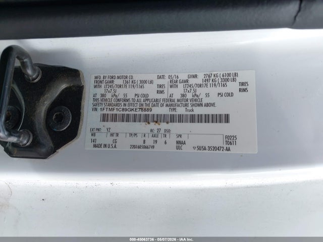 Ford F-150 Xl 2016 1FTMF1C89GKE78889 Image 9