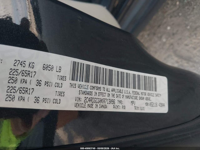 Продаж на аукціоні авто 2019 Dodge Grand Caravan Sxt, vin: 2C4RDGCG0KR713096, номер лоту: 45063749