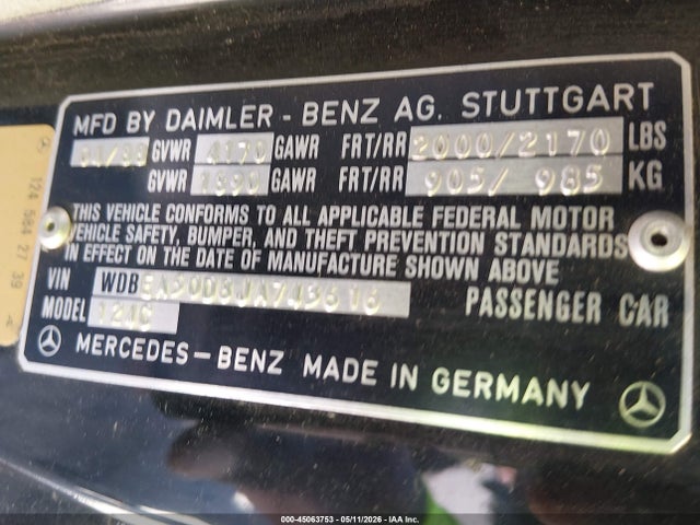 Aukcja sprzedaży 1988 Mercedes-benz 300 Ce, vin: WDBEA50D8JA743616, numer aukcji: 45063753