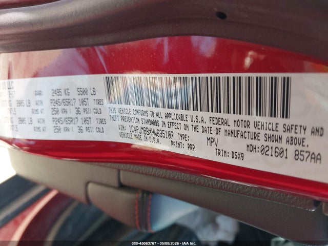 45063767 :رقم المزاد ، 1C4PJMBBXHW635107 vin ، 2017 Jeep Cherokee Trailhawk 4x4 مزاد بيع