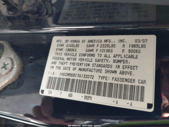 Продаж на аукціоні авто 2007 Honda Accord 2.4 Ex, vin: 1HGCM56817A132072, номер лоту: 45063782