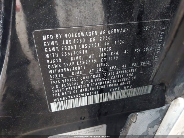 2012 Volkswagen Tiguan Sel მანქანა იყიდება აუქციონზე, vin: WVGBV7AXXCW605199, აუქციონის ნომერი: 45063799