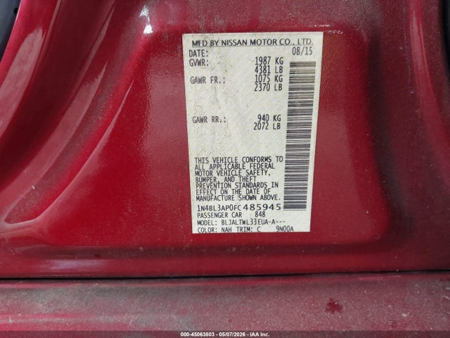 1N4BL3AP0FC485945 Nissan Altima 3.5 S/3.5 Sl/3.5 Sv