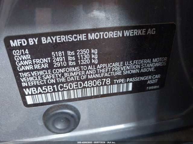 Aukcja sprzedaży 2014 Bmw 535i, vin: WBA5B1C50ED480678, numer aukcji: 45063805