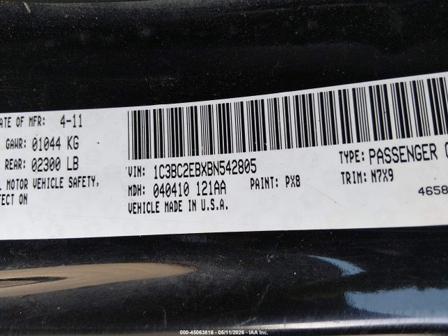 45063816 :رقم المزاد ، 1C3BC2EBXBN542805 vin ، 2011 Chrysler 200 Touring مزاد بيع