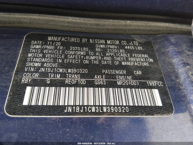45063836 :رقم المزاد ، JN1BJ1CW3LW390320 vin ، 2020 Nissan Rogue Sport S Awd Xtronic Cvt مزاد بيع