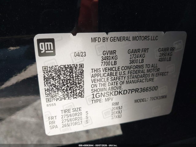 Aukcja sprzedaży 2023 Chevrolet Suburban 4wd Z71, vin: 1GNSKDKD7PR366500, numer aukcji: 45063844