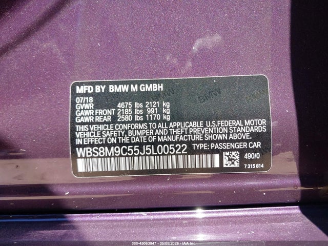 Продаж на аукціоні авто 2018 Bmw M3, vin: WBS8M9C55J5L00522, номер лоту: 45063847