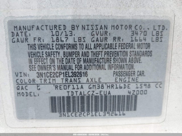 3N1CE2CP1EL392616 Nissan Versa Note S Plus