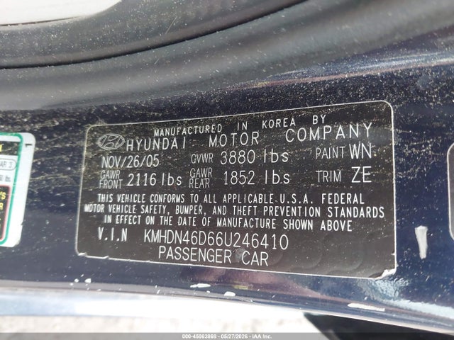 Продажа на аукционе авто 2006 Hyundai Elantra Gls/limited, vin: KMHDN46D66U246410, номер лота: 45063868