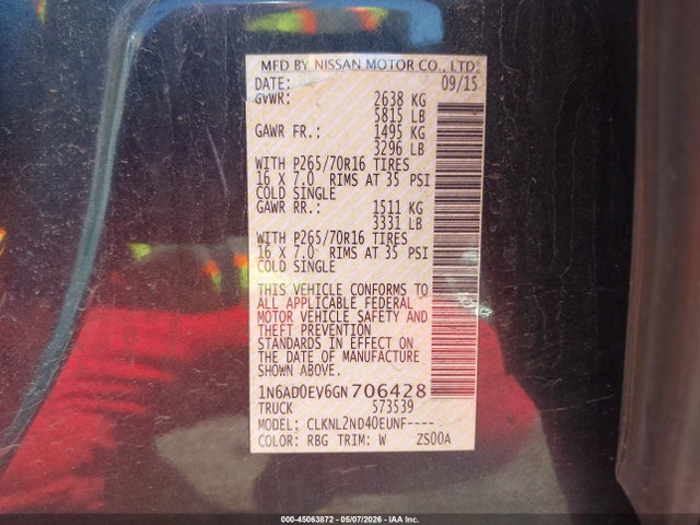 Aukcja sprzedaży 2016 Nissan Frontier Sv, vin: 1N6AD0EV6GN706428, numer aukcji: 45063872