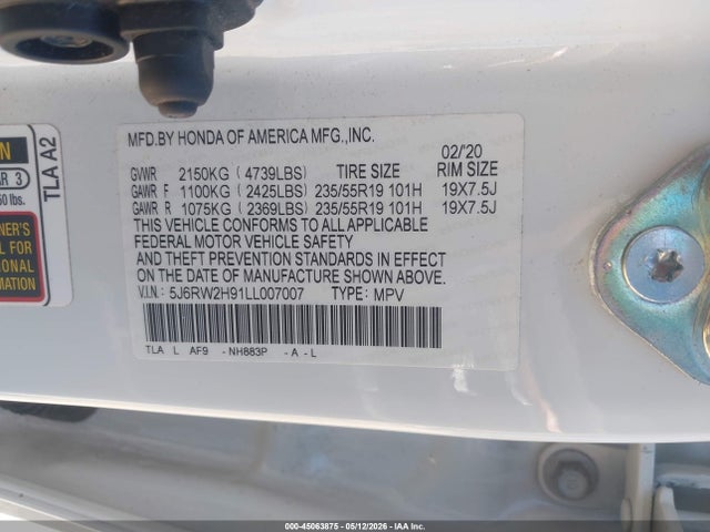 5J6RW2H91LL007007 Honda Cr-v Awd Touring