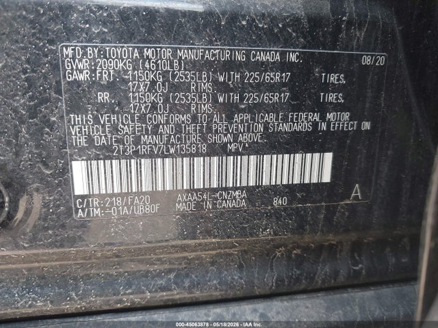 Продажа на аукционе авто 2020 Toyota Rav4 Xle, vin: 2T3P1RFV7LW135818, номер лота: 45063878