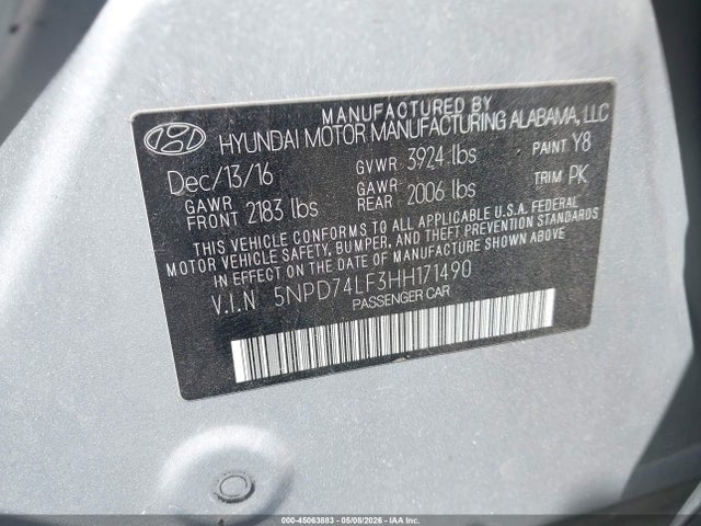 2017 Hyundai Elantra Se მანქანა იყიდება აუქციონზე, vin: 5NPD74LF3HH171490, აუქციონის ნომერი: 45063883