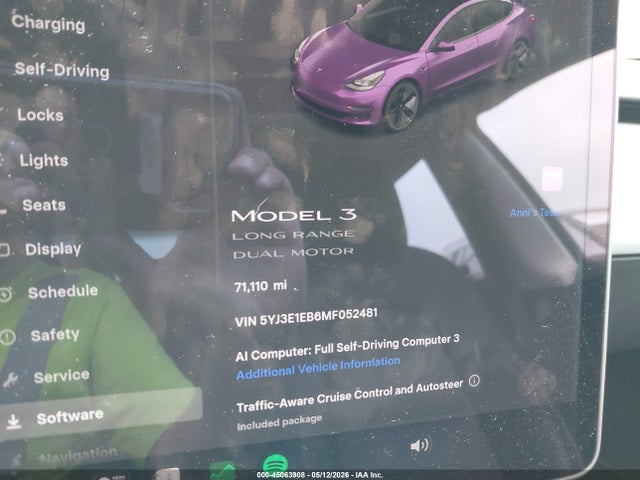 Aukcja sprzedaży 2021 Tesla Model 3 Long Range, vin: 5YJ3E1EB6MF052481, numer aukcji: 45063908