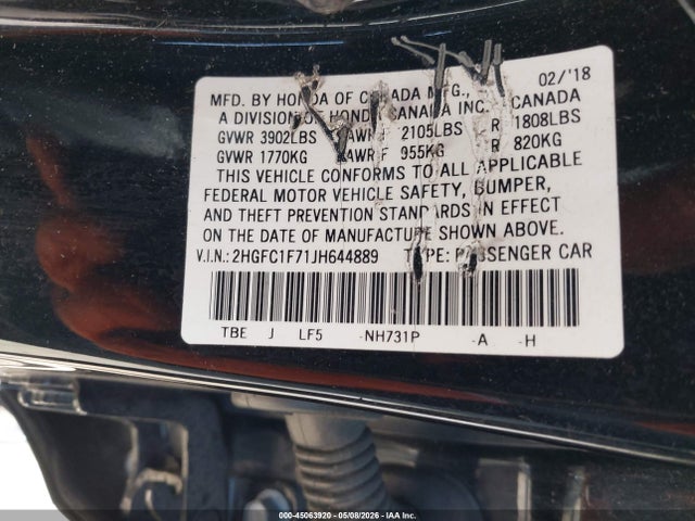 2HGFC1F71JH644889 Honda Civic Ex-l