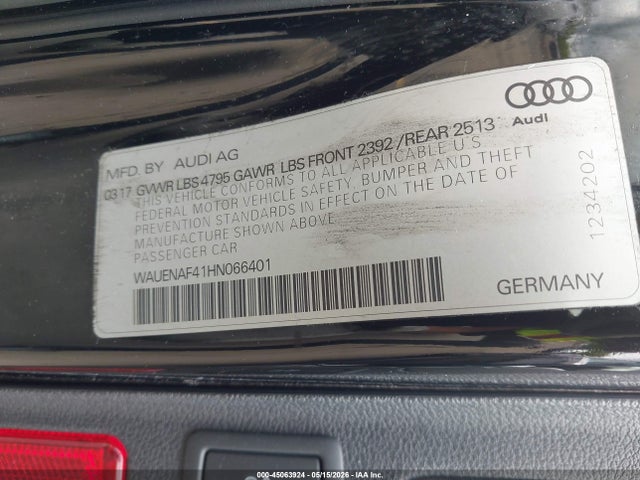 Aukcja sprzedaży 2017 Audi A4 2.0t Premium, vin: WAUENAF41HN066401, numer aukcji: 45063924