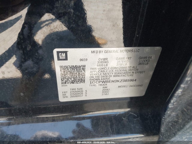 Aukcja sprzedaży 2019 Chevrolet Silverado 1500 Custom, vin: 1GCPWBEH3KZ385964, numer aukcji: 45063928