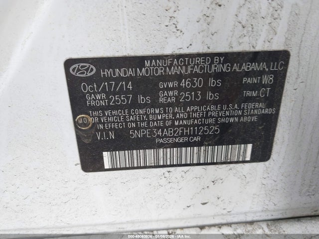 45063936 :رقم المزاد ، 5NPE34AB2FH112525 vin ، 2015 Hyundai Sonata Limited 2.0t مزاد بيع