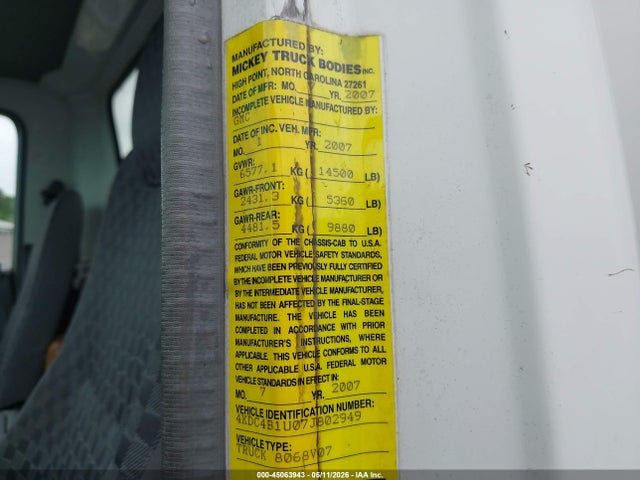 Aukcja sprzedaży 2007 Gmc W4s042 W4500 Hd Gas Reg, vin: 4KDC4B1U07J802949, numer aukcji: 45063943