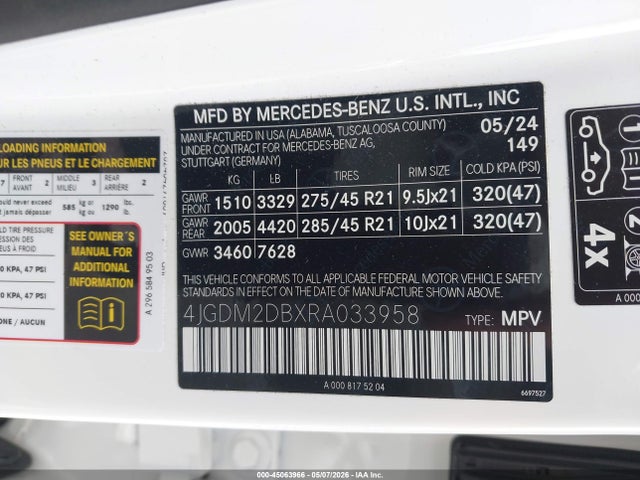 4JGDM2DBXRA033958 Mercedes-Benz Eqs 450 Suv
