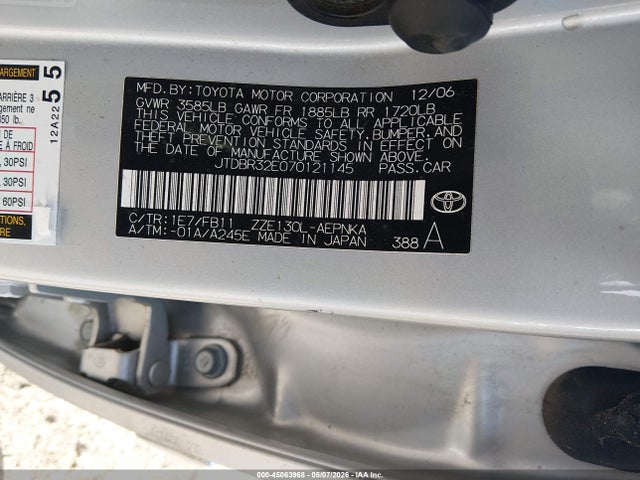 45063968 :رقم المزاد ، JTDBR32E070121145 vin ، 2007 Toyota Corolla Le مزاد بيع