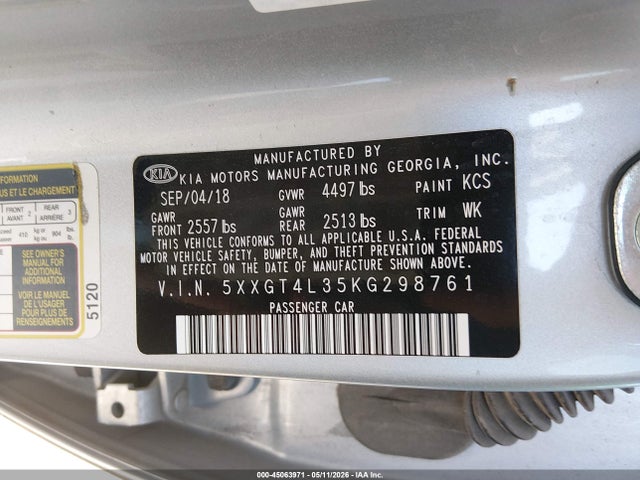 Продаж на аукціоні авто 2019 Kia Optima Lx, vin: 5XXGT4L35KG298761, номер лоту: 45063971