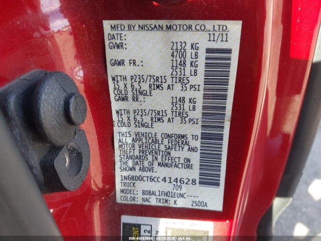Aukcja sprzedaży 2012 Nissan Frontier S, vin: 1N6BD0CT6CC414628, numer aukcji: 45063986