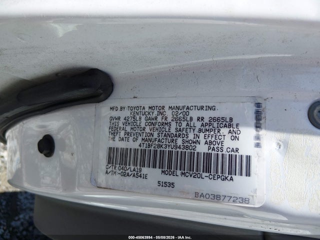 Продажа на аукционе авто 2000 Toyota Camry Xle V6, vin: 4T1BF28K3YU943802, номер лота: 45063994