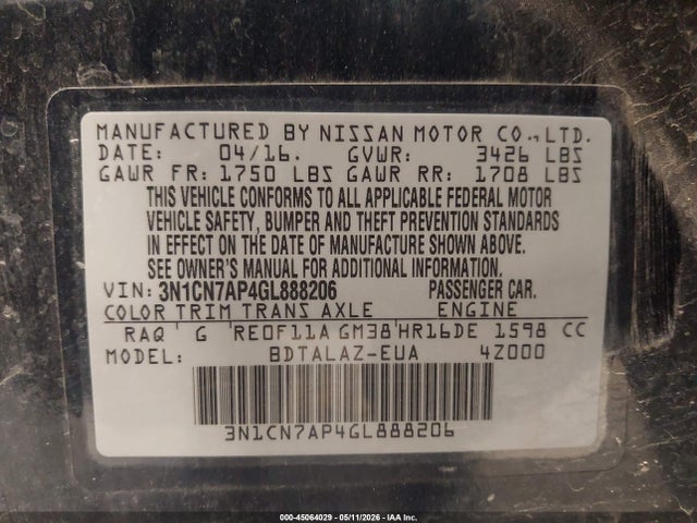 Nissan Versa 1.6 S+ 2016 3N1CN7AP4GL888206 Image 9