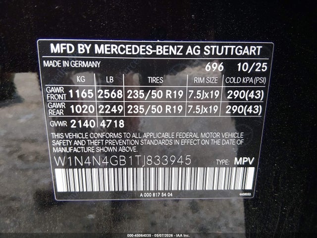 Продаж на аукціоні авто 2026 Mercedes-benz Gla 250 4matic, vin: W1N4N4GB1TJ833945, номер лоту: 45064035