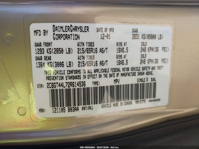 Aukcja sprzedaży 2002 Chrysler Town & Country Lx, vin: 2C8GT44L72R614536, numer aukcji: 45064064