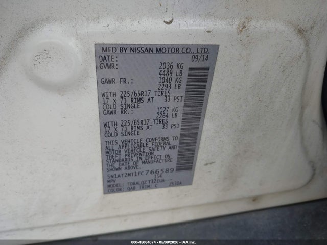 45064074 :رقم المزاد ، 5N1AT2MT1FC766589 vin ، 2015 Nissan Rogue Sv مزاد بيع