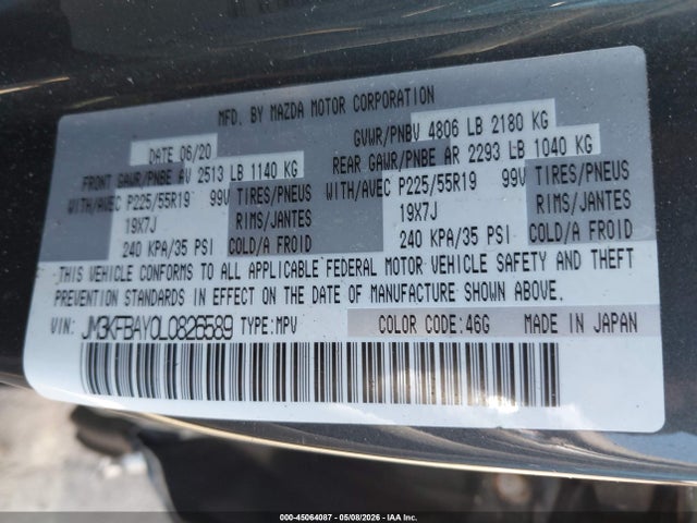45064087 :رقم المزاد ، JM3KFBAY0L0826589 vin ، 2020 Mazda Cx-5 Grand Touring Reserve مزاد بيع