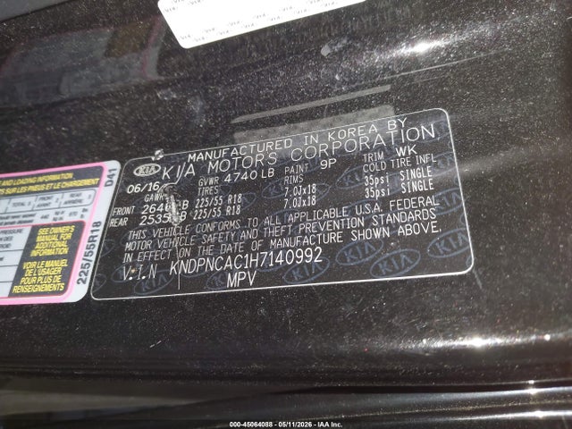 Продажа на аукционе авто 2017 Kia Sportage Ex, vin: KNDPNCAC1H7140992, номер лота: 45064088