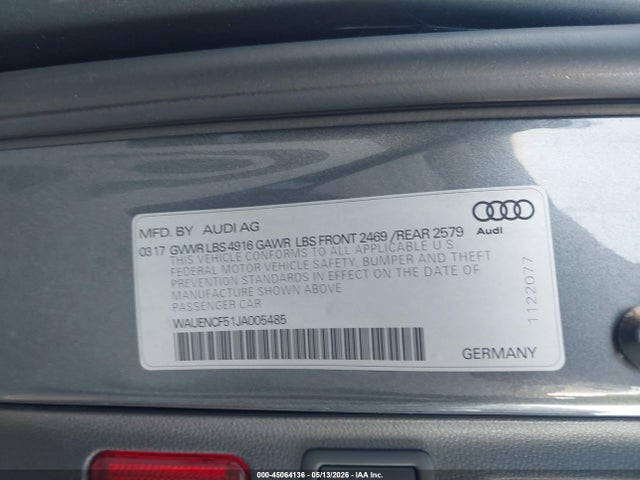 45064136 :رقم المزاد ، WAUENCF51JA005485 vin ، 2018 Audi A5 2.0t Premium مزاد بيع