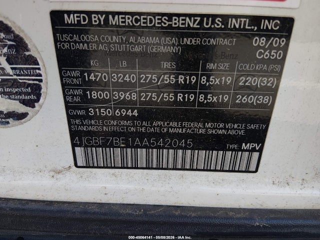 Aukcja sprzedaży 2010 Mercedes-benz Gl 450 4matic, vin: 4JGBF7BE1AA542045, numer aukcji: 45064141