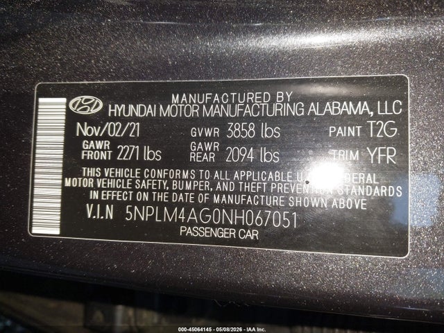 2022 Hyundai Elantra Sel მანქანა იყიდება აუქციონზე, vin: 5NPLM4AG0NH067051, აუქციონის ნომერი: 45064145
