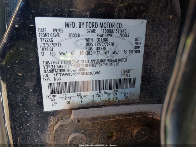Aukcja sprzedaży 2006 Ford F-350 Lariat/xl/xlt, vin: 1FTWW31P56EB30390, numer aukcji: 45064170