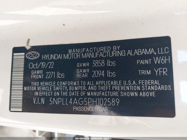 2023 Hyundai Elantra Se მანქანა იყიდება აუქციონზე, vin: 5NPLL4AG5PH102589, აუქციონის ნომერი: 45064175