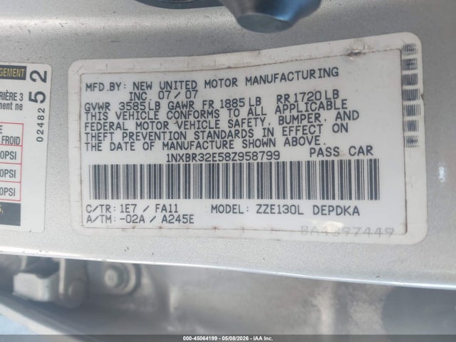 Aukcja sprzedaży 2008 Toyota Corolla Ce, vin: 1NXBR32E58Z958799, numer aukcji: 45064199