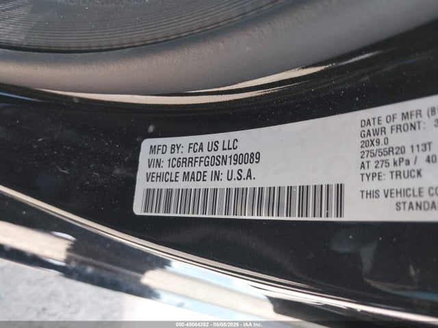 45064202 :رقم المزاد ، 1C6RRFFG0SN190089 vin ، 2025 Ram 1500 مزاد بيع