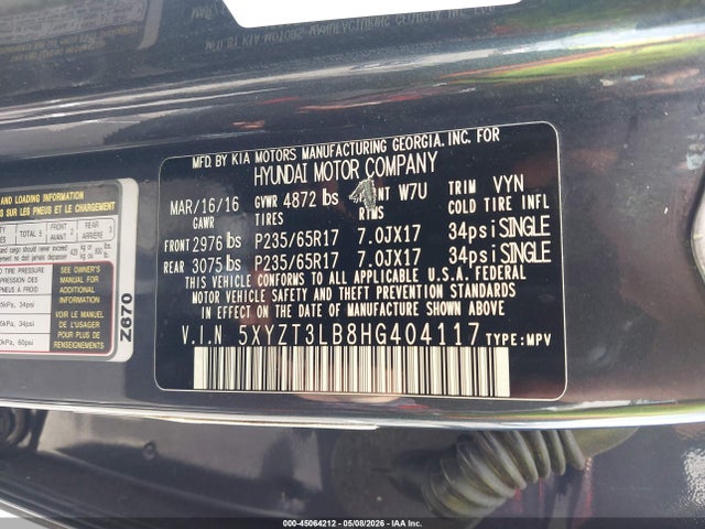 5XYZT3LB8HG404117 Hyundai Santa Fe Sport 2.4l