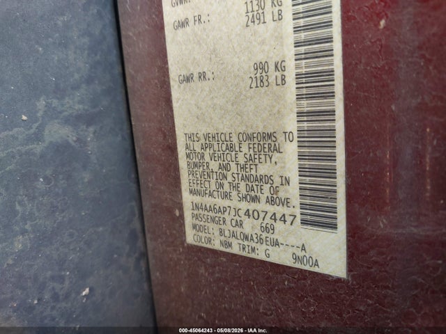 45064243 :رقم المزاد ، 1N4AA6AP7JC407447 vin ، 2018 Nissan Maxima 3.5 S مزاد بيع