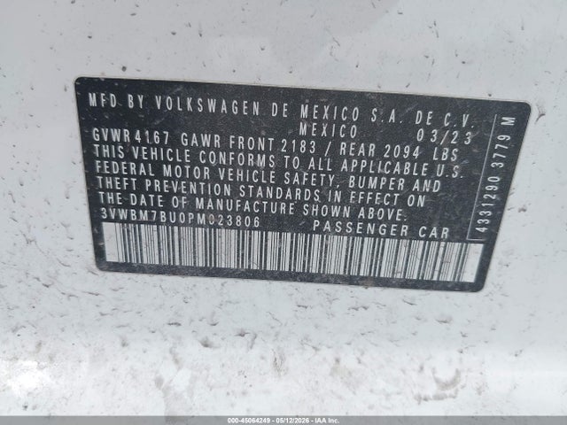 Продаж на аукціоні авто 2023 Volkswagen Jetta 1.5t Sport, vin: 3VWBM7BU0PM023806, номер лоту: 45064249