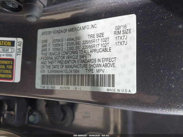 2016 Honda Cr-v Se მანქანა იყიდება აუქციონზე, vin: 5J6RM4H41GL041864, აუქციონის ნომერი: 45064257